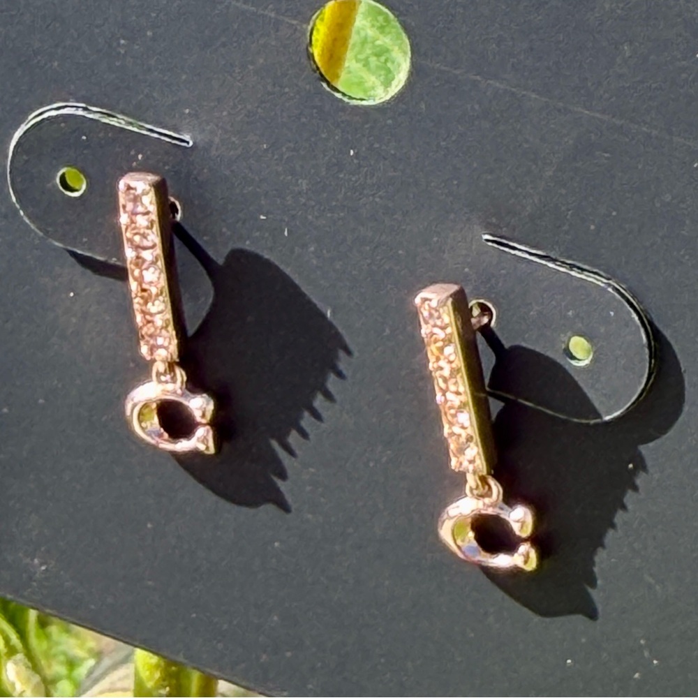 COACH Signature C Pave Bar Stud Earrings in Rose Gold - Picture 14 of 16